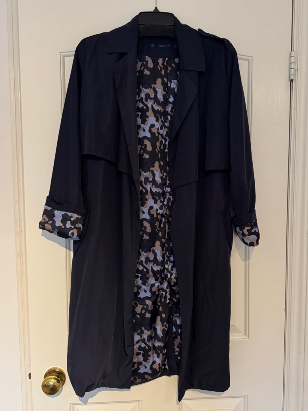 Zara Navy Trench Coat with Camouflage Lining